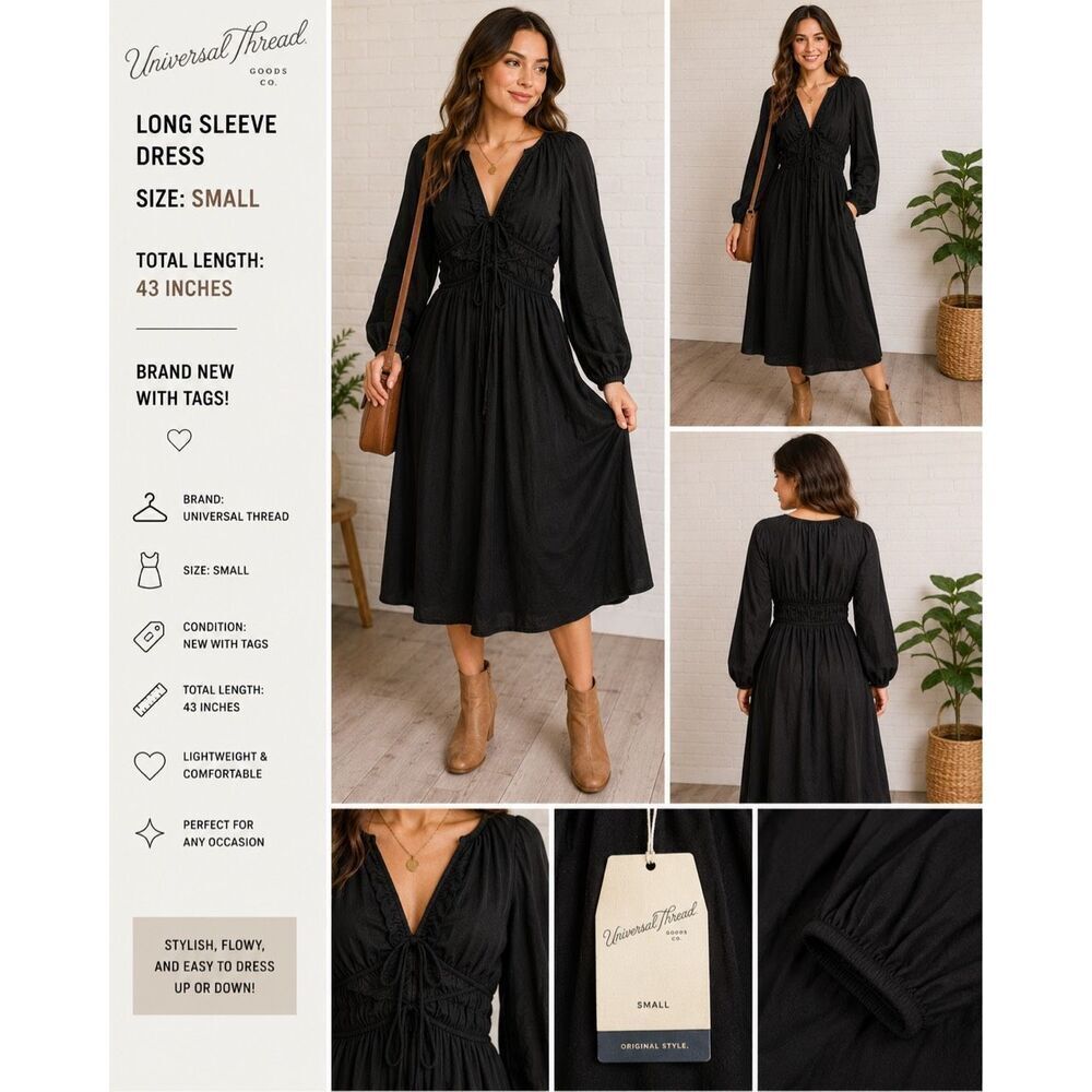 Universal Thread Dress Small NWT 43” Length Long Sleeve Casual Dress